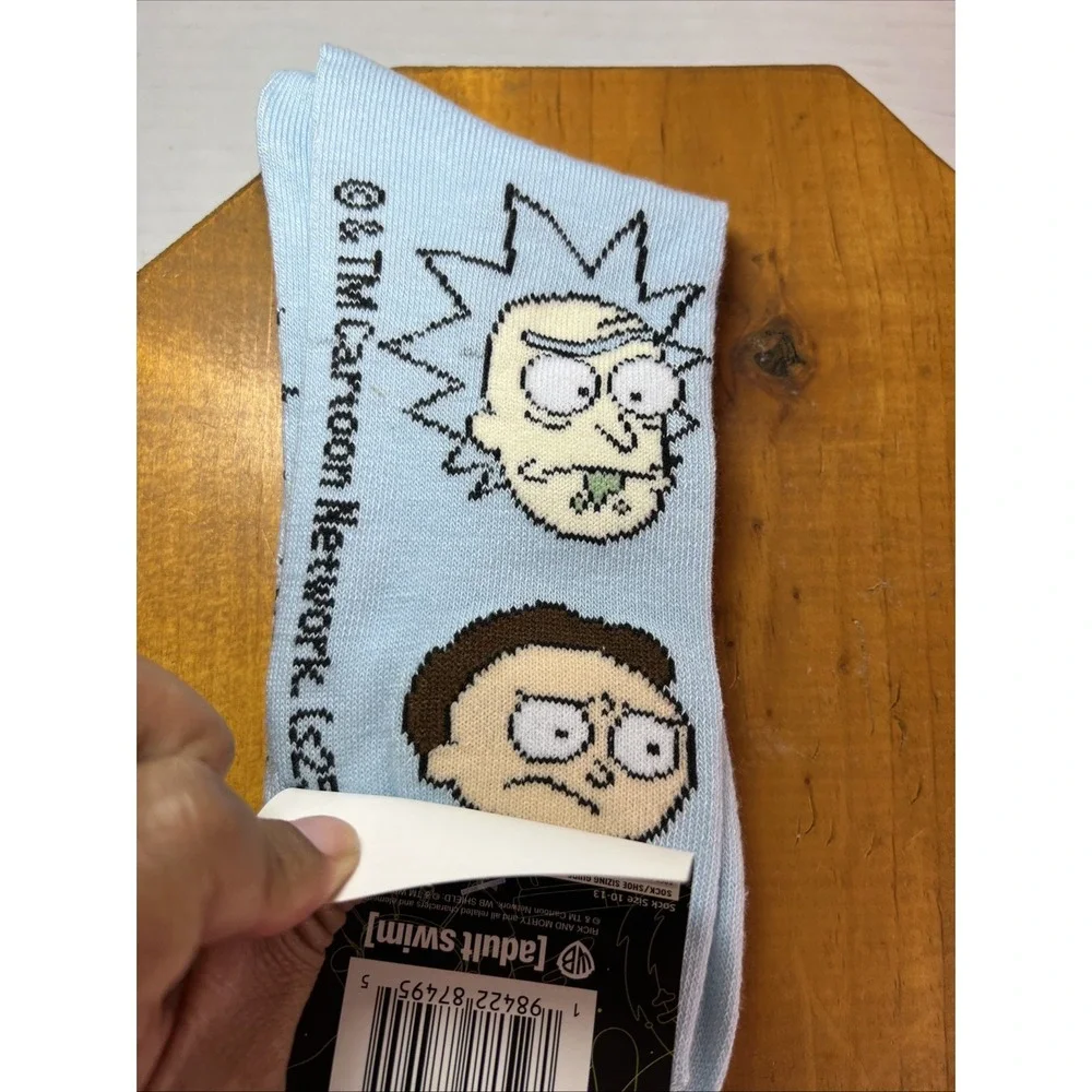 Rick And‎ Morty Men Crew Socks Light Blue  Faces Print  Size 8-12 NWT